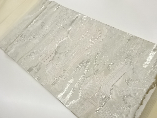 JAPANESE KIMONO / HIRAKI NAGOYA OBI / PLATINUM FOIL / WOVEN TEMPLE